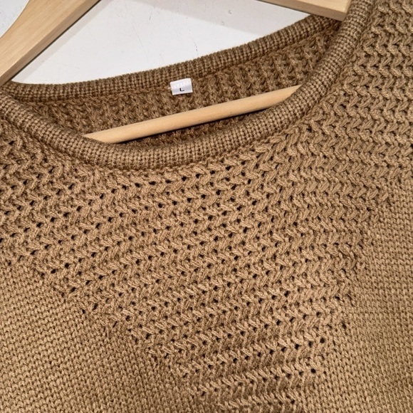 Tunic sweater fashion large acrylic soft tan & white pullover - Picture 3 of 5